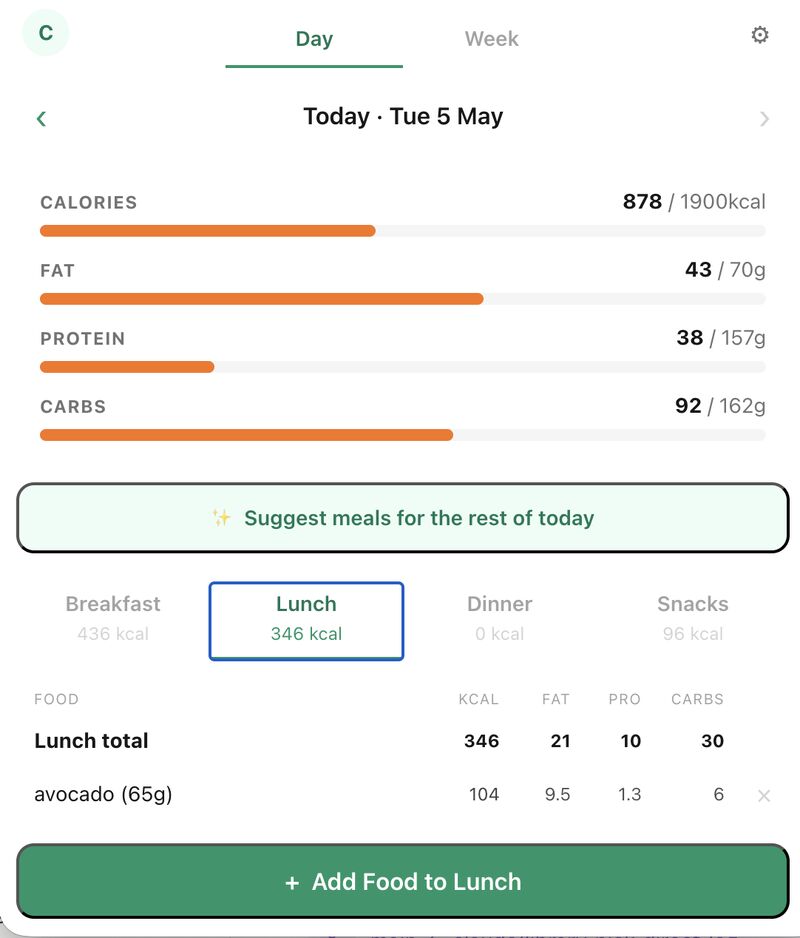 Screenshot of the calorie counter app